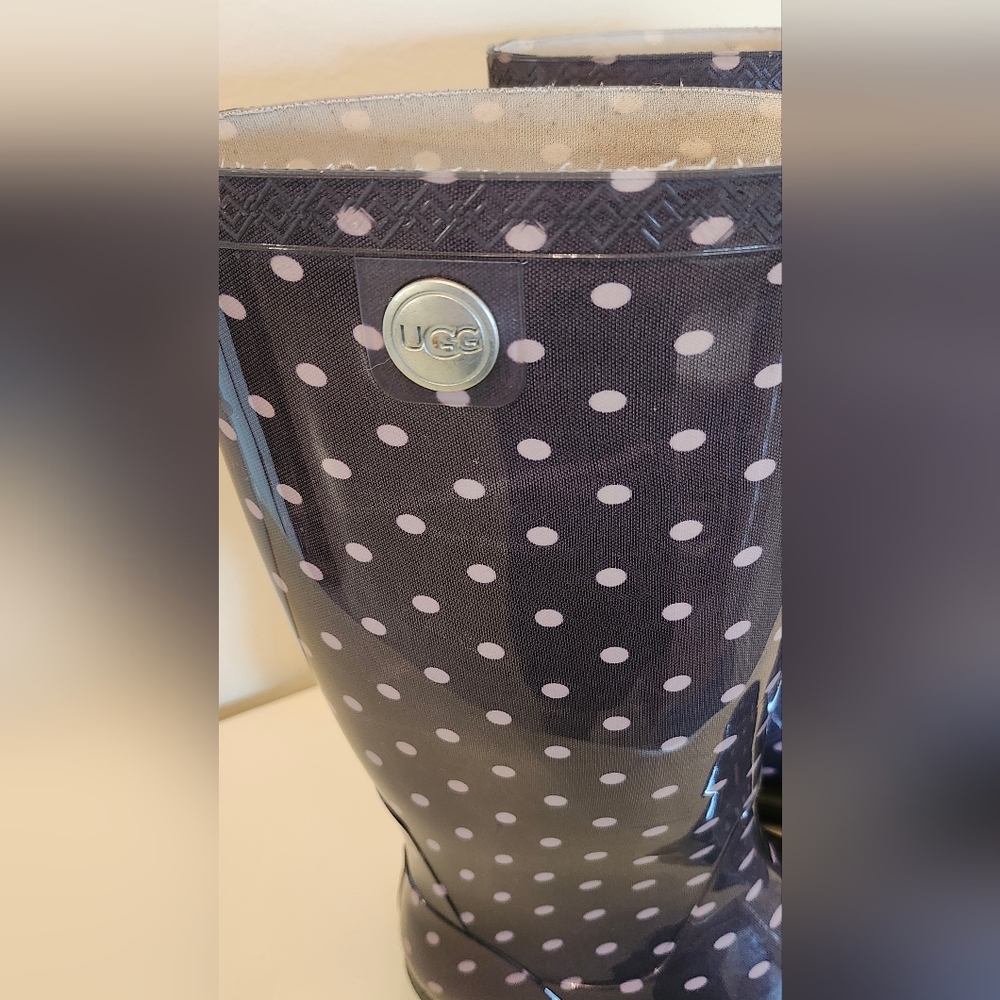 UGG Shaye Rain Boots Women's Size 9 Black Polka Dot - Picture 6 of 10